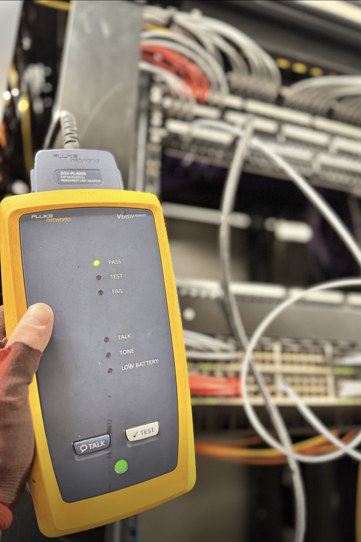 Fluke Networks cable certification testing for Royal Ascot data cabinet