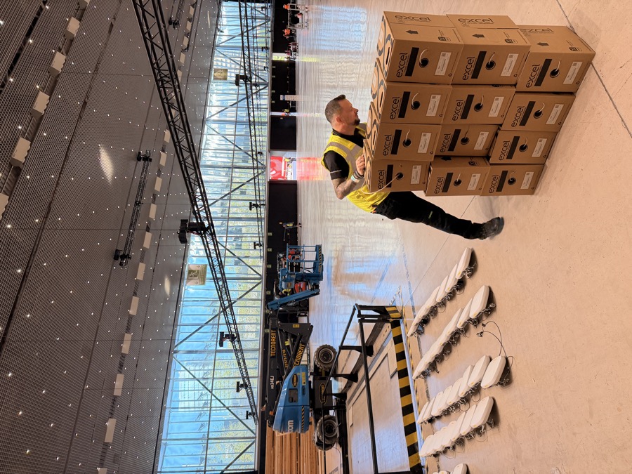 Access points and cabling staged at the Barcelona venue