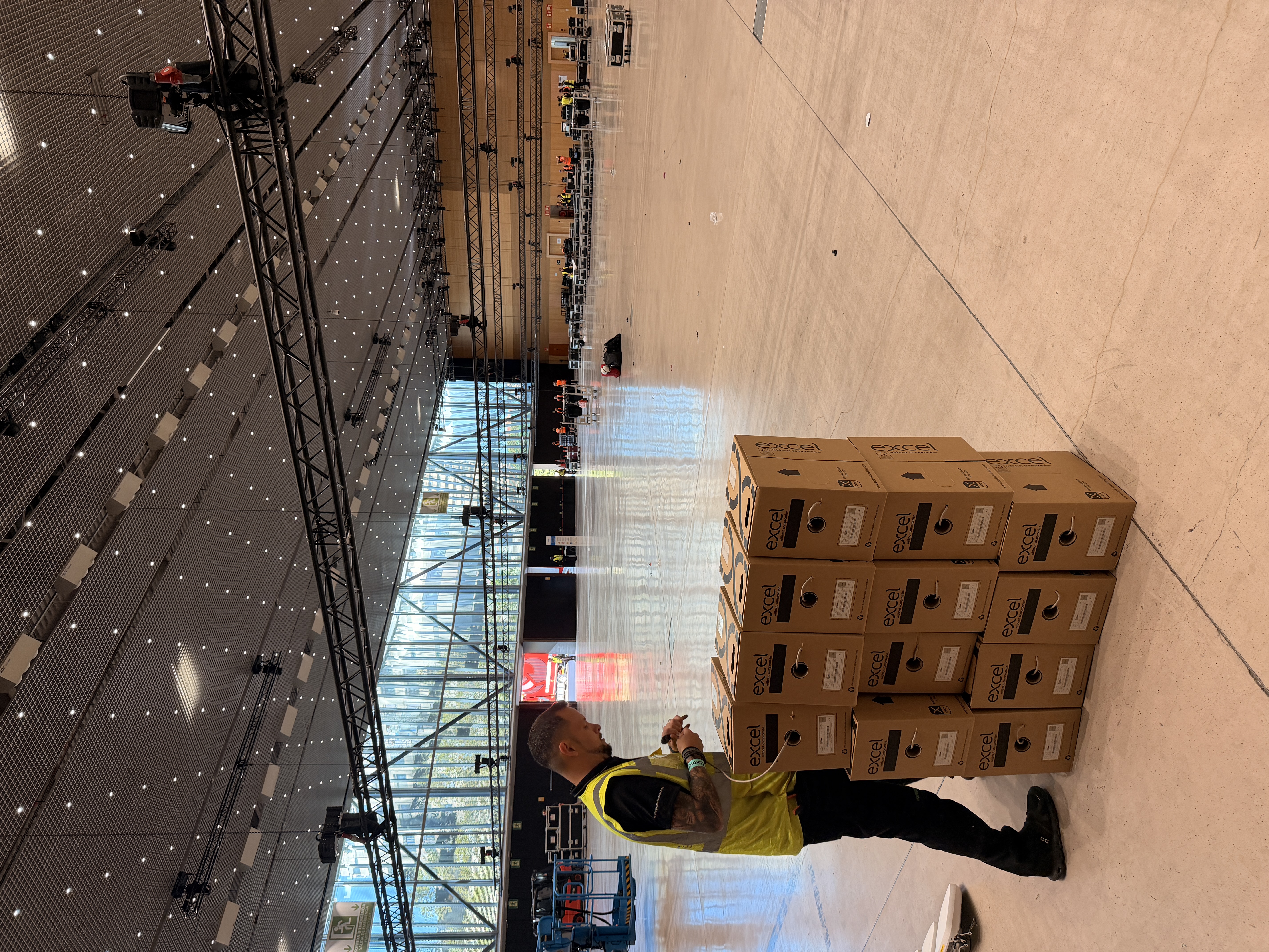 Cable staging on the show floor at the Barcelona venue